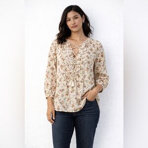 Denim & Supply Ralph Lauren Floral Boho Blouse Cream Size M Peasant Top